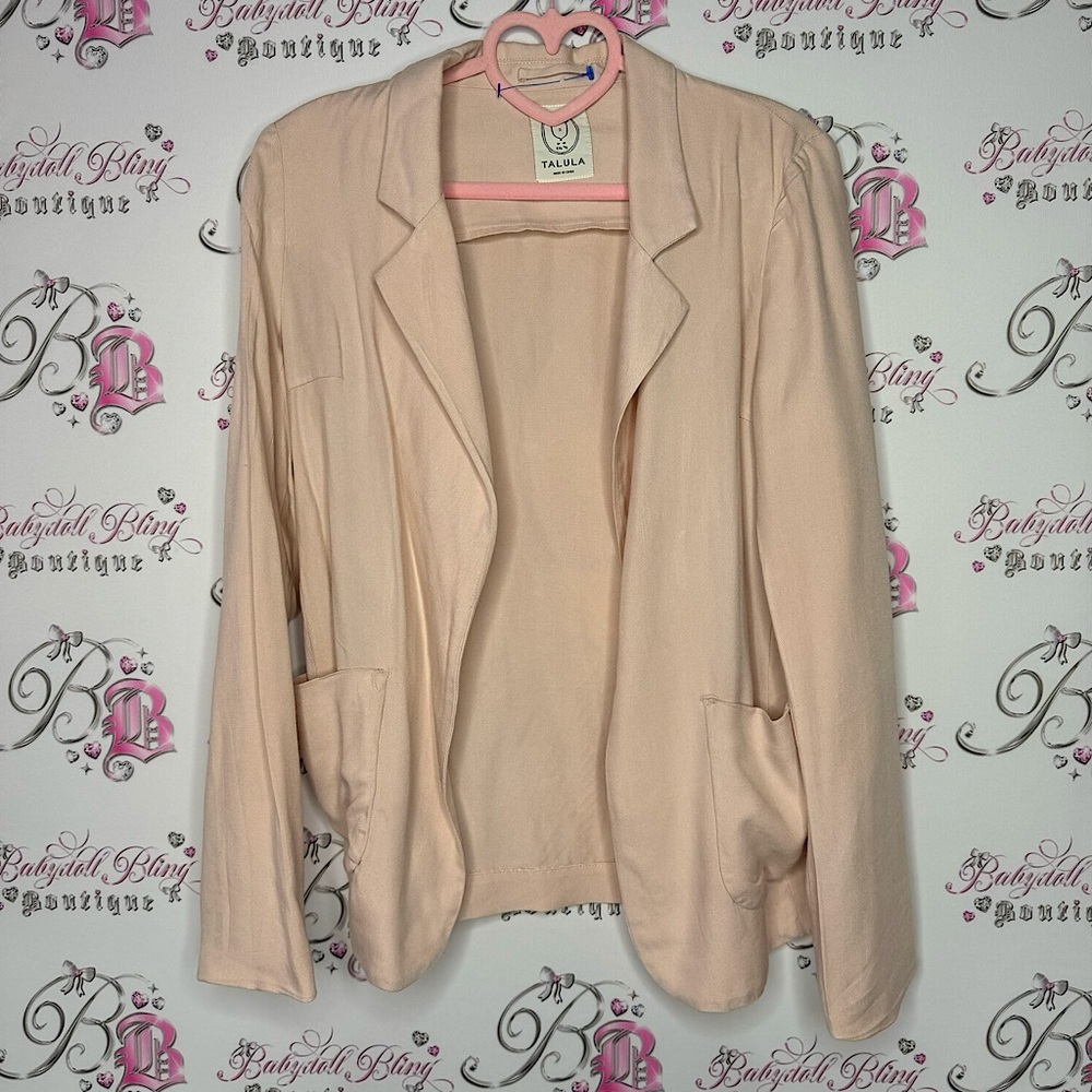 Talula blazer cardigan peach pink pockets open front waterfall style lightweight